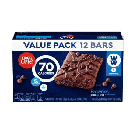 Fiber One Chocolate Fudge Brownies Value Pack front of box, 12ct, 0.89oz
