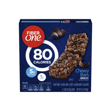 Fiber One Chocolate Chewy Bars front of pack, 5ct, 0.82oz